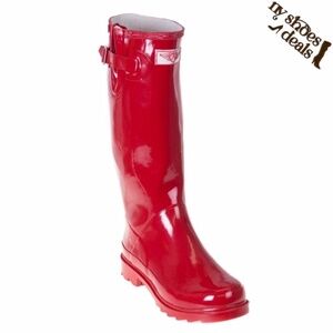 Women's  Rain Boots, 14" Classic Red Rubber Wellies Rainboots, NEW